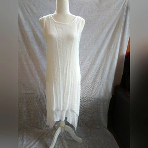 White Boho Asymmetrical Hemline Layered Crinkle Maxi Sleeveless Dress